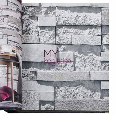 3d Taş Desen Beyaz Duvar Kağıdı İnception Stone 71134-1