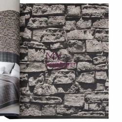 Duka İnception 16,5 m² - 3d Taş Desen Kahve Duvar Kağıdı İnception Rocky 71136-4