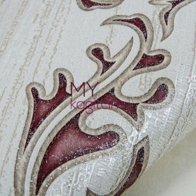 Çiçekli Bordo Bej Vinil Duvar Kağıdı Grace Queen 91161-3