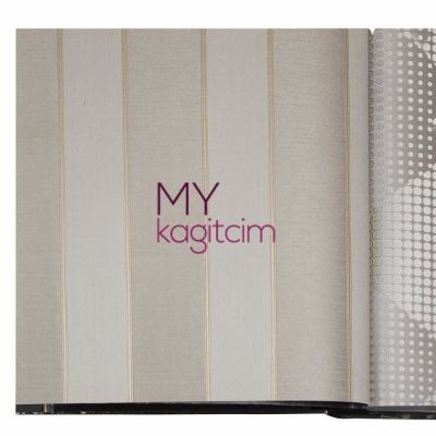 Çizgili Bej Kahve Vinil Duvar Kağıdı Ainos 6553-2