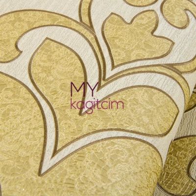 Damask Altın Sarısı Vinil Duvar Kağıdı Grace Lace 91155-3