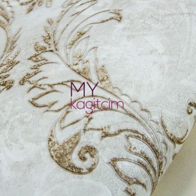 Damask Çiçekli Bej Vinil Duvar Kağıdı Grace Velour 91177-2