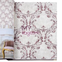 Duka Grace 16,5 m² - Damask Çiçekli Bordo Gri Vinil Duvar Kağıdı Grace Velour 91177-5