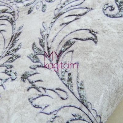 Damask Çiçekli Gri Füme Vinil Duvar Kağıdı Grace Velour 91177-4
