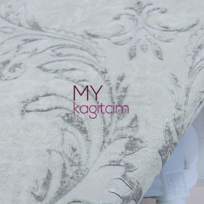 Damask Çiçekli Gri Vinil Duvar Kağıdı Grace Velour 91177-1