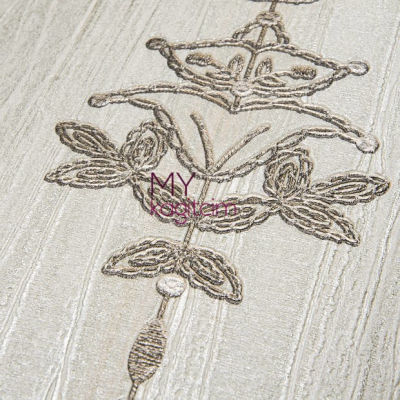 Damask Desen Yerli Duvar Kağıdı Acik Gri Simli Crown 4401-06