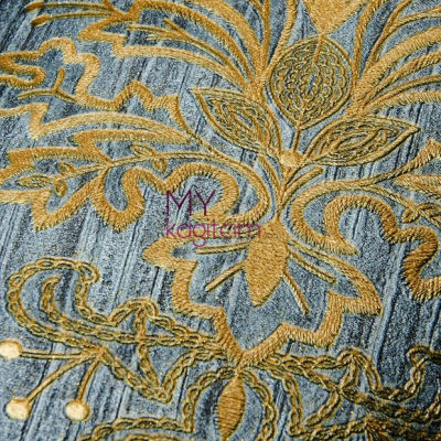 Damask Desen Yerli Duvar Kağıdı Altin Desenli Mavi Crown 4401-01