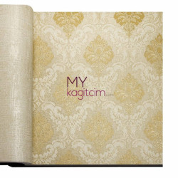 Decowall Crown 16,5 m² - Damask Desen Yerli Duvar Kağıdı Altin Dore Simli Crown 4412-02