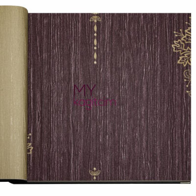 Damask Desen Yerli Duvar Kağıdı Altin İslemeli Mor Crown 4401-03