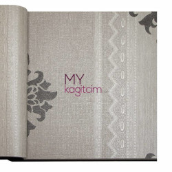 Decowall Crown 16,5 m² - Damask Desen Yerli Duvar Kağıdı Cizgili Gri Kahve Crown 4403-03
