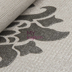 Damask Desen Yerli Duvar Kağıdı Cizgili Gri Kahve Crown 4403-03 - Thumbnail
