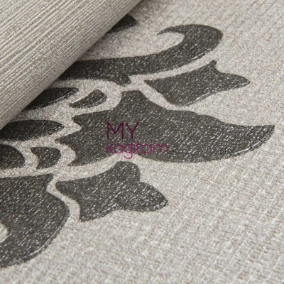 Damask Desen Yerli Duvar Kağıdı Cizgili Gri Kahve Crown 4403-03