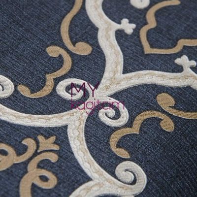 Damask Desen Yerli Duvar Kağıdı Lacivert Anka 1610-3