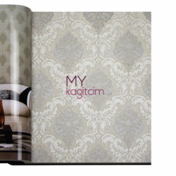 Decowall Crown 16,5 m² - Damask Desen Yerli Duvar Kağıdı Simli Acik Gri Crown 4412-03