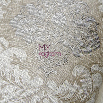 Damask Desen Yerli Duvar Kağıdı Simli Acik Gri Crown 4412-03