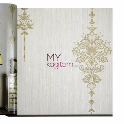 Decowall Crown 16,5 m² - Damask Desen Yerli Duvar Kağıdı Simli Acik Krem Crown 4401-02