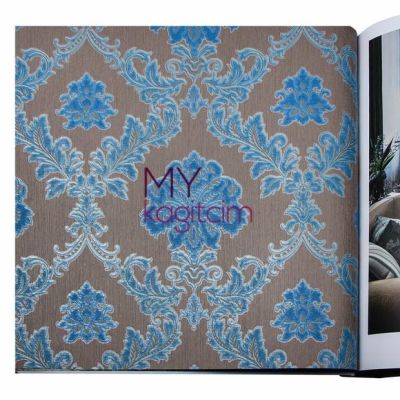 Damask Turkuaz Kahve Duvar Kağıdı Gordion 2602-3
