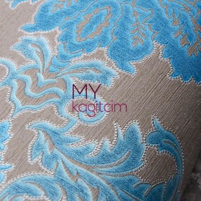 Damask Turkuaz Kahve Duvar Kağıdı Gordion 2602-3