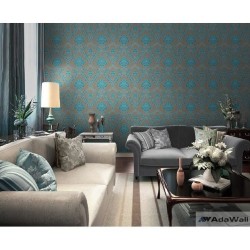 Damask Turkuaz Kahve Duvar Kağıdı Gordion 2602-3 - Thumbnail
