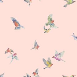 Duvar Kağıdı Lazy Sunday II Kuşlu my-0006 Zemin Açık Pembe - Mykağıtcım Tasarım 5 m²