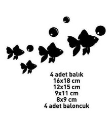 KADİFE DUVAR STICKER BALIK 4 ADET BALIK 4 ADET BALONCUK - Thumbnail