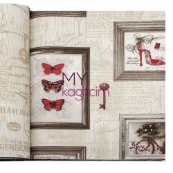 Kırmızı Bej Pop Art Vinil Duvar Kağıdı Royal Port 8810-02 - Decowall Royal Port 16,5 m²