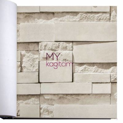 Krem Beyaz 3d Taş Desen Vinil Duvar Kağıdı Lucca 9904-03