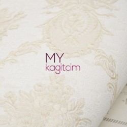Krem Damask Vinil Duvar Kağıdı Royal Port 8804-01 - 2
