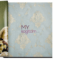 Decowall Bossini 10 m² - Mavi Krem Damask Vinil Duvar Kağıdı Bossini 2207-01