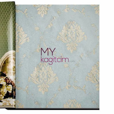 Mavi Krem Damask Vinil Duvar Kağıdı Bossini 2207-01