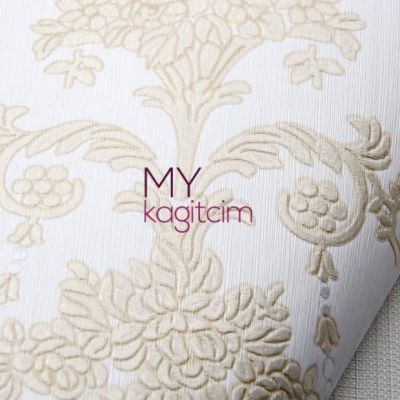 Saray Damask Beyaz Altın Duvar Kağıdı Gordion 2608-1