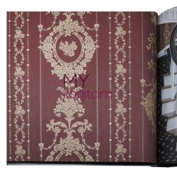 Adawall Gordion 16,5 m² - Saray Damask Bordo Altın Duvar Kağıdı Gordion 2608-4