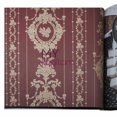 Saray Damask Bordo Altın Duvar Kağıdı Gordion 2608-4