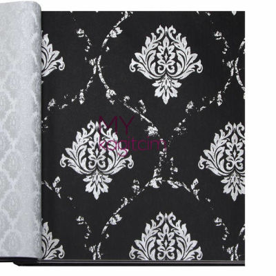Siyah Beyaz Damask Vinil Duvar Kağıdı Bossini 2207-05