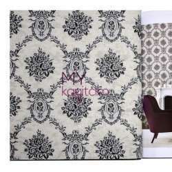 Siyah Gri Damask Vinil Duvar Kağıdı Royal Port 8804-04 - Decowall Royal Port 16,5 m²