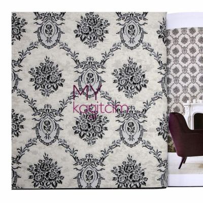 Siyah Gri Damask Vinil Duvar Kağıdı Royal Port 8804-04