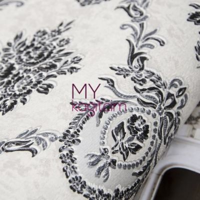 Siyah Gri Damask Vinil Duvar Kağıdı Royal Port 8804-04