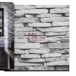 Decowall Crown 16,5 m² - Tas Desen Yerli Duvar Kağıdı Gri 3d Kultur Tasi Açık Gri Kırık Beyaz Crown 4410-02
