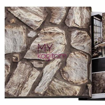 Tas Desen Yerli Duvar Kağıdı Kayrak Tasi Kahverengi 3d Anka 1604-2