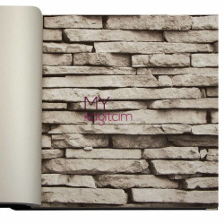 Decowall Crown 16,5 m² - Tas Desen Yerli Duvar Kağıdı Kultur Tasi Kahve 3d Bej Crown 4410-04