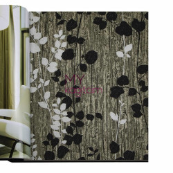 Decowall Crown 16,5 m² - Tasarim Yerli Duvar Kağıdı Gri Siyah Yeşil Yaprak Desenli Crown 4406-01