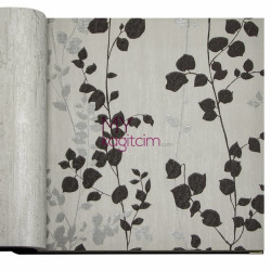 Decowall Crown 16,5 m² - Tasarim Yerli Duvar Kağıdı Kahve Gri Yaprak Desenli Crown 4406-04
