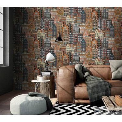 Tasarim Yerli Duvar Kağıdı Popart Eski Binalar Kiremit Anka 1618-3