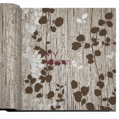 Tasarim Yerli Duvar Kağıdı Yaprak Desen Kahverengi Crown 4406-05