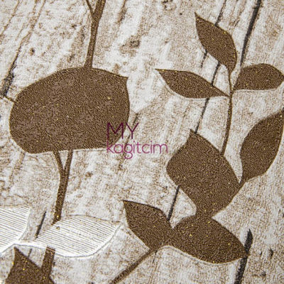 Tasarim Yerli Duvar Kağıdı Yaprak Desen Kahverengi Crown 4406-05